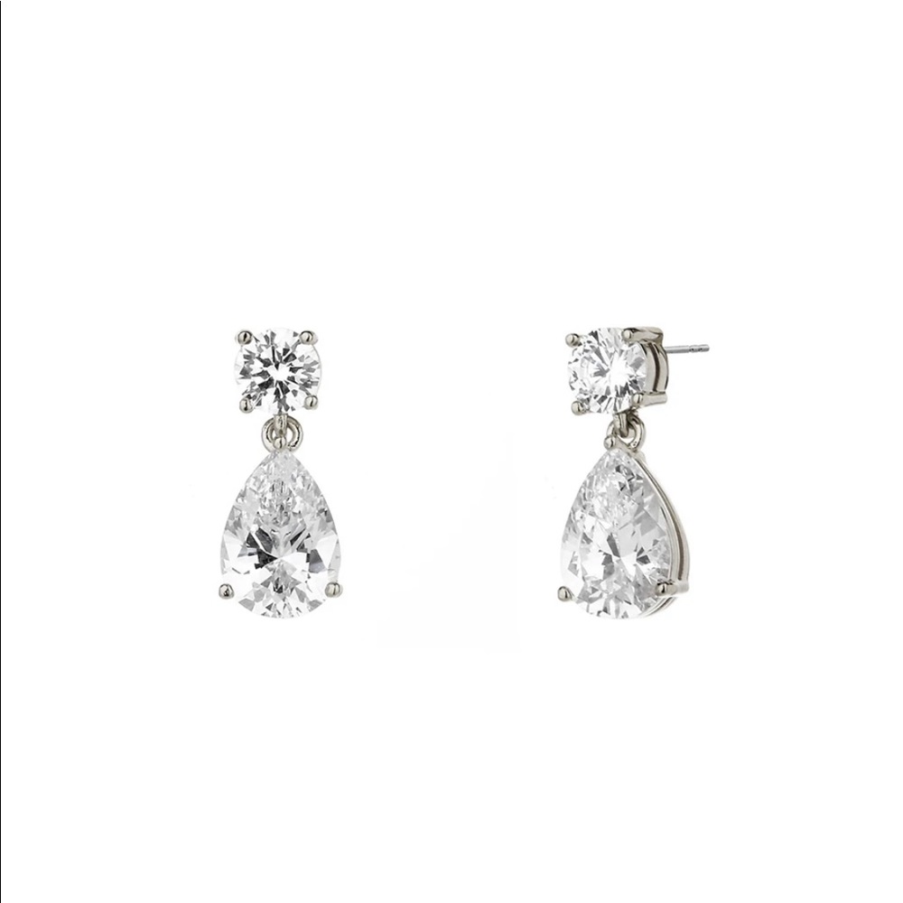 ROUND & PEAR CZ DROP EARRINGS